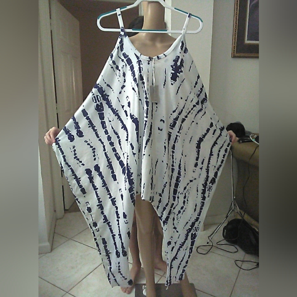 NWT TRUE ROCK White & BLUE JUMPSUIT (DROP CROTCH) DAMN CUTE/ COMFY/STYLE SZ. LG
